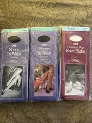 Lot Of 2 Vtg 80s CVS Drugstore Sheer To Waist Pantyhose Queen +1 Pack Knee Highs