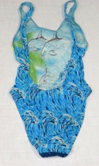 Vintage Swimsuit Solar One Size 90s Sheer Stretchy Ocean Dolphins Made Poland