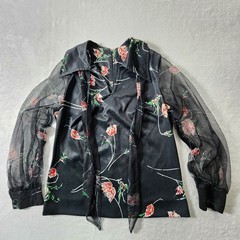 VTG Henry Allen Sheer Sleeve Floral Blouse Womens M Black Whimsigoth Romantic