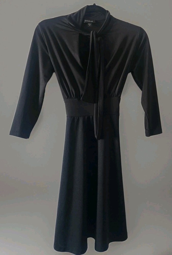 Vintage Y2K Bebe Dress Gothic Black with Tie Neck & Back. Size XS