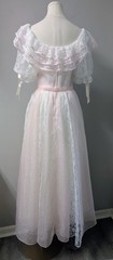 Vintage 60’s Pink Flocked Hearts White Lace Gown Dress Ruffles Southern Belle S