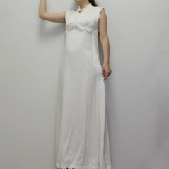Vintage 70s Boho Wedding Dress White Column Maxi Dress