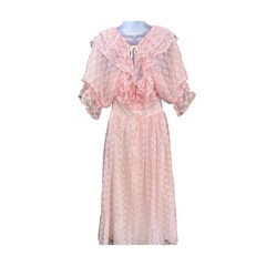Vintage Pink Lace Prairiecore Dress Cottagecore Romantic Ruffle Midi Coquette