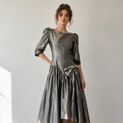 80s Vintage Metallic Taffeta Dress Goth Prom Dark Romance Glamour Old Hollywood