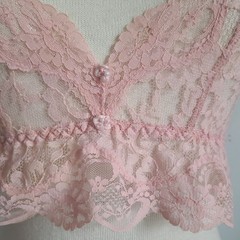 Vintage Victoria’s Secret Top Gold Crown Label Crop S P Lace Bra Rosette Pearl