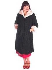 Vintage 50s Karakul Lamb Swing Coat w/ White Mink Trim Kaufmann’s Jet Black Sz M