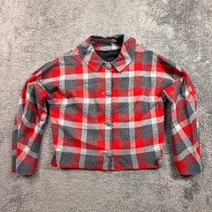 Vintage 50s 60s Cropped Wool Blend Buffalo Check Plaid Jacket Women XS S Red