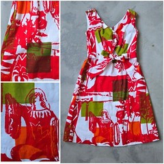 Vintage 60s 70s PSYCHEDELIC Mini Cutout Dress TIKI Barkcloth Cotton Kaftan Mod