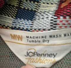 VTG 70s JC Penney Fashions Button Up Poly Tartan Plaid Shirt Top Wide Lapel M**