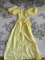 Vintage 1980s Lemon Yellow Dress With Corset Bodice Puff Sleeves And Full Skirt