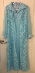 Vintage 70s Aqua Formal Gown Lace Duster Size Medium Mother Of Bride Dress Blair