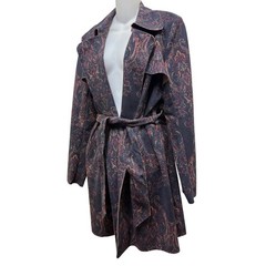 Solitaire Anthropologie Belted Coat Women XL Blue Paisley Faux Suede Boho Jacket
