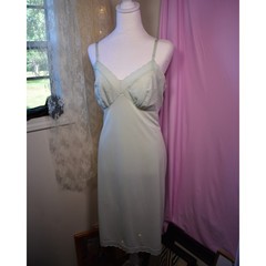 Vintage Mint Green Embroidered Slip Dress Floral Scallop Trim Midi Lingerie