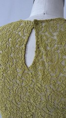 50s Chartreuse Sheer Floral Lace Flutter Cap Sleeve Top Keyhole Bateau Neck XS/S