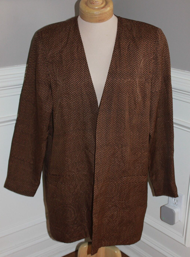 ANNE CRIMMINS UMI COLLECTIONS SILK Hong Kong Blazer jacket sz 16 brown black