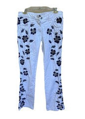 Dolce Gabbana Vintage Women’s White Jeans Blue Beaded Flowers.Italy 44