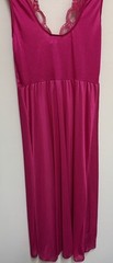 Vintage Adonna Nightgown Fuchsia Pink Silky Nylon & Lace Midi Gown Medium