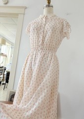 70s Rosebud Floral Midi Dress Pointed Lace Collar/Flutter Sleeve Prairie Cottage