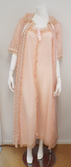 Vintage Odette Barsa Pink Nylon Lace Peignoir Set SMALL New Old Stock Tags Fancy