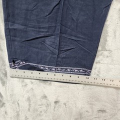 Vintage Dressbarn Pants Womens 22W Blue Silk Linen Blend Crop Capri Embroidered