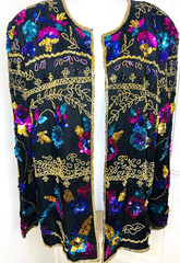 Vtg Drapers & Damons 1X Silk Colorful Sequins Beads Jacket Cardigan Plus Formal