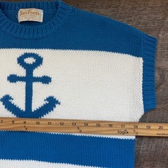 Jantzen Vintage Anchor Striped Sleeveless Sweater Vest Med Blue White Nautical