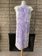 Vintage 1960s Sacony ivory dress with purple paisley mod summer polyester retro