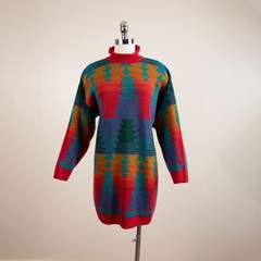 Vintage 80s 90s Southwestern Acrylic Aztec Sweater Oversized Mock Neck M