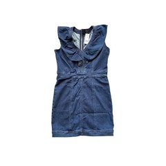 Bebe V Neck Cascade Sleeve Denim Dress Size 10 Medium Wash Blue Stretch NWT $149