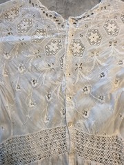 Antique Edwardian White Cotton Lawn Gown Embroidered Eyelet Lace Tea Dress XS
