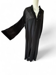 Vintage Black Beaded Lace Kaftan Duster Dress Kimono Sleeve Sz M