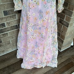 VINTAGE Sheer Floral Maxi Dress Wmns S Pastel Pink Long Sleeve Cottagecore #2B5
