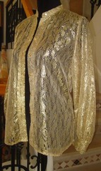 Vintage Teddi Ca 3pcs gold metallic lace accordion pleat blouse tank skirt set 8