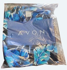 Avon Womens 2X Island Print Rayon Challis Shirt Blue Floral Hibiscus Vtg Stock