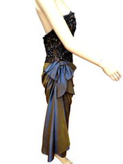 San Carlin Sz 6 Formal Gown Maxi Dress Sz 6 Teal Silk Taffeta Beaded Vintage 90s