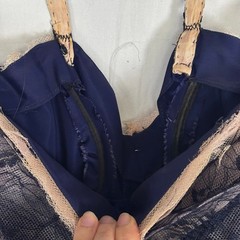 Vintage 1950s Navy Pink Floral Net Lace Tulle Halter Party Dress Velvet Bows