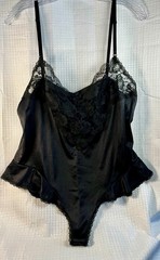 Vintage FigurFit Black Satin and Lace Bodysuit Lingerie Teddy size 38