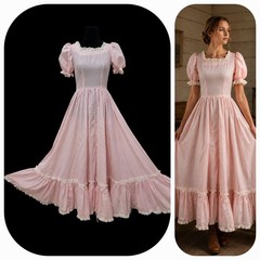 Vintage 1970’s Dress Women’s Pink Gingham Maxi Prairie Maxi Cottage Farm