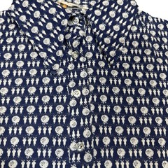 Vintage Eastmoor Mod Polo Shirt Womens 7/8 Blue White Geometric 60s 70s Retro