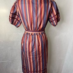 Vintage 70s 80s Womens striped a-line dress midi Length brown pink size 10
