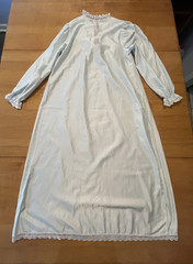 Vintage Pinehurst Maxi Nightgown Satin Long Sleeve Lace Trim Ice Blue Size Small