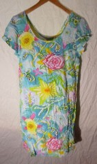 Vintage Jams World Hawaiian DRESS Med yellow blue green USA