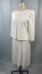 Vintage Dress SIZE 10P MEDIUM ivory white KARIN STEVENS classic MOB 80s 90s