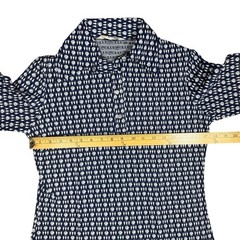 Vintage Eastmoor Mod Polo Shirt Womens 7/8 Blue White Geometric 60s 70s Retro