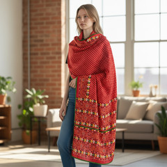 Vintage Red Bandhani Print Wrap Skirt Women’s Ethnic Folk Art Pattern Festival