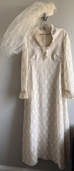 Vintage Cream Ivory Lace Wedding Dress Gown Prairie Cottage Sax W/ Veil Long Slv