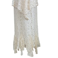 Vintage Zum Zum Lace Peplum Midi Dress Ivory Cream Bow Handkerchief Hem Bridal