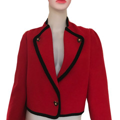 Vintage 1960s Alphorn Bavarian Wool Crop Jacket Red Black Sz M