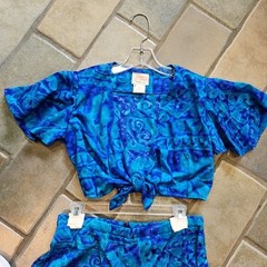 Vtg 60s Hawaiian Laguna Original 2pc Crop Top & Palazzo Pants Set Lite Barkcloth