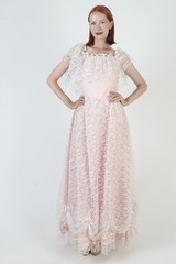 Vintage Dance Allure Prom Dress Alfred Angelo White Lace Pink Victorian Dress 11